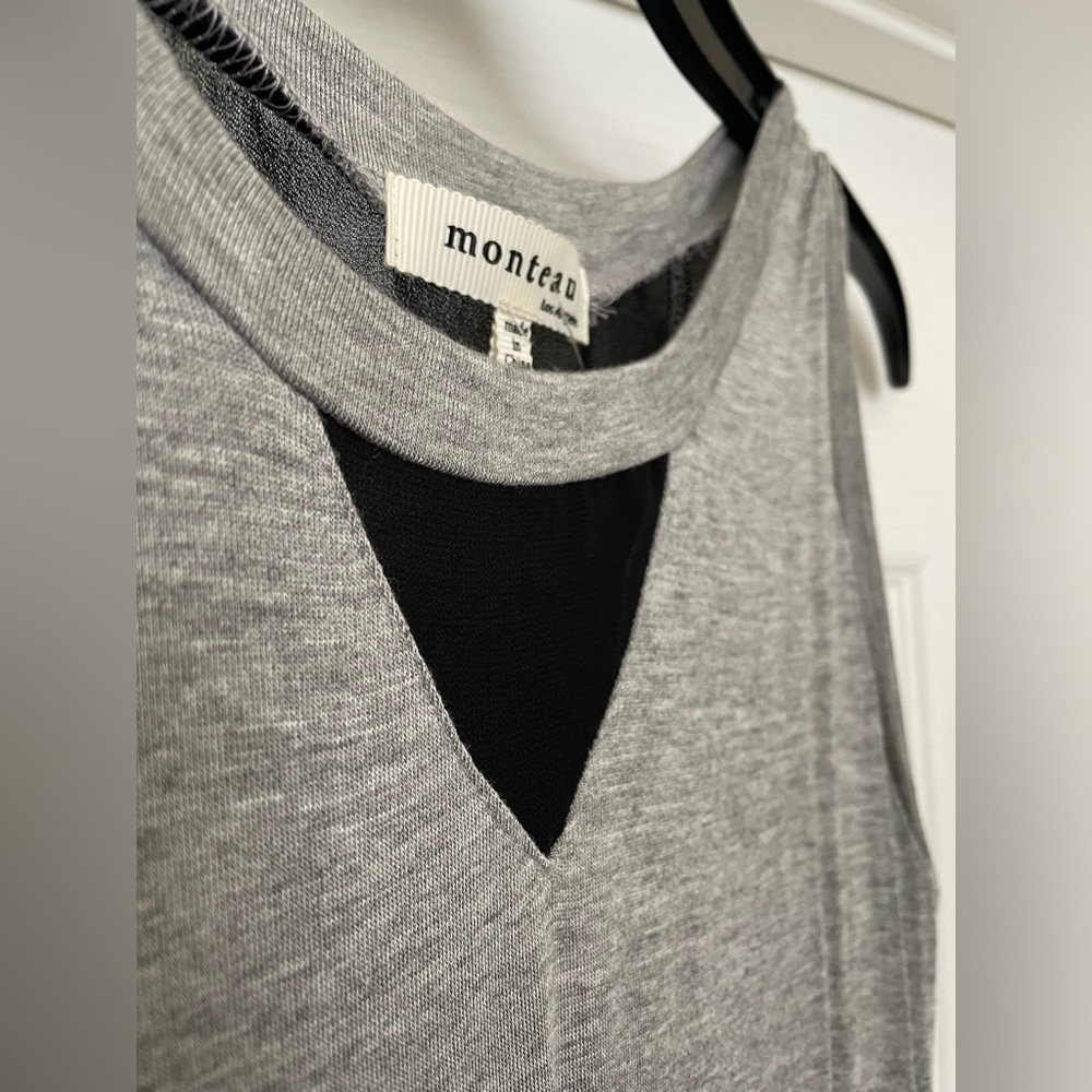 Monteau LA midi grey dress with black mesh inserts size Small NWT ๐Host Pick x2๐ - Picture 4 of 9